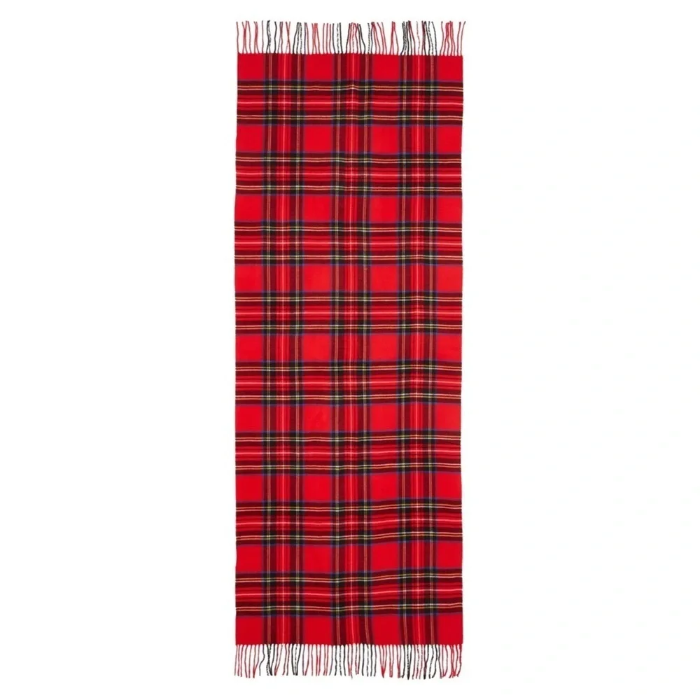 Red Tartan Plaid Scarf with Fringe Ends